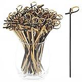 BLUE TOP Bamboo Cocktail Picks 100 PCS Black Bamboo Skewers 6 Inch with Looped Knot, Food Picks,Party Toothpicks for Appetizers,Cocktail Drinks,Barbecue Snacks,Club Sandwiches.