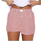 DASAYO Day Prime Deals Today 2024 Womens Shorts Casual Summer 2024 Elastic Waist Plaid Boxer Shorts Trendy Cute Beach Comfy Shorts 5 Inch Woman Clothes Peime My Orders Woman Shorts