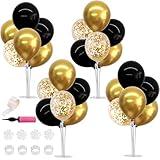 TONIFUL 4 Set Black Gold Balloon Centerpieces for Table,Balloons Stand Kit for Black Gold Party Decorations 40th 50th 60th 70th Birthday Decorations