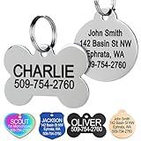 GoTags Stainless Steel Pet ID Tags, Personalized Dog Tags and Cat Tags, up to 8 Lines of Custom Text, Engraved on Both Sides, in Bone, Round, Heart, Bowtie and More (Dog Bone, Regular (Pack of 1))