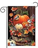 Garden Flags 12x18 Double Sided for Outside,Halloween Pumpkin Yard Flags Garden Decor,Fall Watercolor Bird Small Garden Flag,Yard Decorations for Home Outdoor