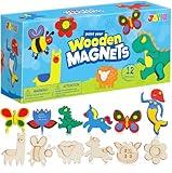 JOYIN 12 pcs Wooden Magnets, Spring Arts & Crafts for Boys and Girls, Children Painting Craft Activities Kit, Craft Toys Gifts for Birthday Easter Christmas