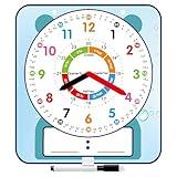 ANCOMEDO Large 12" Magnetic Writable Dry Erase Teaching Clock with Pen,Teaching Demonstration Clock for Kids Learning Time with Cute Style for Home School Classroom Supplies(12" x 11")