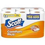 Scott ComfortPlus Toilet Paper, 12 Double Rolls, 231 Sheets per Roll, Septic-Safe, 1-Ply Toilet Tissue