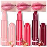 evpct 3Pcs Peach Black Red Cherry Strawberry Tinted Lip Balms PH Lip Color Changing Lipstick Stain Set Queen for Women Girls Korean Mood Long Lasting Color Change Light Pink Lipstick Lip Tint Gloss