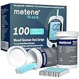 Metene TD-4116 Blood Glucose Test Strips, 100 Count Blood Sugar Test Strips for Diabetes, Use with metene TD-4116 Blood Glucose Monitoring System Only