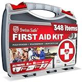 Swiss Safe 2-in-1 First Aid Kit for Car, Travel & Home, Businesses - Bonus Mini Kit for Medical Emergency Aid, Survival, Camping - FSA & HSA Eligible - 348 Piece, 1 Pk - Red - Large Hardcase