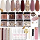 AZUREBEAUTY 30Pcs Dip Powder Nail Kit Starter with Nail Sticks, 8 Colors Fall Winter Nude Brown Glitter, Dipping Powder Liquid Set with Matte/Base/Top Coat Activator for French Manicure Salon