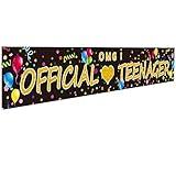 Ushinemi Official Teenager Banner for Outdoor Yard, Happy 13th Birthday Banner, Cheer to 13 Year Old Birthday Party Decorations Supplies Sign Backdrop, Colorful and Gold, 9.8x1.6Ft