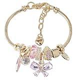 DS Charm Bracelets for girls,exquisite cute cartoon friendship bracelets gold Stainless Steel Bangle with birthday Gift box Adjustable girls jewelry Suitable for holiday gifts Purple Butterfly