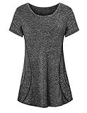 Gym Outfit Women,Cucuchy Misses Fitness Exercise Top Dressy Short Sleeve Round Neckline Yoga Tee Soft Stretchy Clothes Solid Sporty Training Tshirt Golf Jogging Wear Spring Summer Clothing Black XL