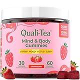 QualiTea Stress Relief Supplement for Stress Support | GABA L Theanine Supplement for Focus, Mood, Stress & Calm Sleep Support | L-Theanine, Rhodiola Rosea, GABA, & Magnesium Citrate Gummies