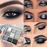 KARNAR Black Smokey Gray Silver Glitter Shimmer Eye Makeup Palette, 9 Colors Cool Toned Matte, Make Up Black Radiance Eyeshadow Palette, Profesional Sombras De Ojos