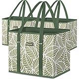 BALEINE 3Pk Reusable Grocery Bags, Foldable Shopping Bags for Groceries with Reinforced Bottom & Handles (Antique Foliage)