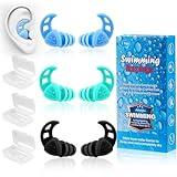 Swimming Ear Plugs for Adults,3 Pairs Waterproof Silicone Reusable Swim Earplugs for Swimming Surfing Snorkeling Showering, Recommended for 14 Years Olds up