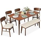 Best Choice Products 6-Piece Dining Set, Mid-Century Modern Wooden Table & Upholstered Chair Set for Home, Kitchen, Dining Room w/ 4 Chairs, Bench Seat, Rubberwood Legs - Walnut/Cream