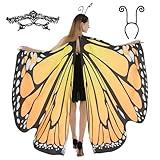 Spooktacular Creations Adult Butterfly Costume, Wing Cape Shawl with Lace Mask and Black Velvet Antenna Headband for Adult Women Halloween Costume-Orange