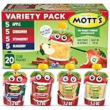 Mott’s No Sugar Added Applesauce Variety Pack, 3.2 oz Clear Pouches, 20 Pack