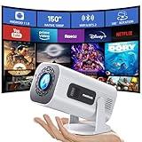 Mini Projector with WiFi and Bluetooth, 180°Adjustable Stand Smart Projector, 150" Portable Projector with Android TV 11.0, 2.4G/5G, Native 1080P, 300 ANSI Auto Keyston Outdoor/Home Movie, White