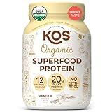 KOS Vegan Protein Powder Erythritol Free, Vanilla USDA Organic - Pea Protein Blend, Plant Based Superfood Rich in Vitamins & Minerals - Keto, Dairy Free - Meal Replacement for Women & Men, 28 Servings