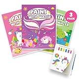 3PCS Paint With Water Books for Kids, Unicorn Mermaid & Dinosaur Watercolor Paint Book Set for Kids,Toddlers Water Color Coloring Painting Drawing Set,Mess Free Toys Gifts for Kids Age 3 4 5 6 7 8