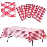 AnapoliZ Plastic Checkered Tablecloth | 6 Pcs Pack - 54” Wide x 108” Long | Red and White Picnic Disposable Table Cover | Rectangular Gingham Tablecover for Birthdays, Carnivals, Parties