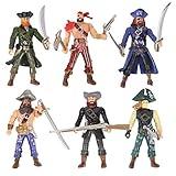 HAPTIME 6 Pcs Pirates Action Figure Playset with 6 Weapons/Sea Rover Pirate Men Toy (Each 3.75 inch Tall), Great for Boys Kids Children as Birthday,Christmas Day, Carnival Fun Gift