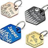 Vimdevs Custom Dog Tags, Funny Double Sided Deep Engraved Stainless Steel Pet Id Tags for Dogs, Cat & Dog Collar Charm, Lightweight Sturdy Cute Cat Id Tags, Personalized Dog Name Tags (Hexagon)