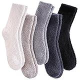 CHOWISH Womens Fuzzy Slipper Socks Super Soft Microfiber Fluffy Cozy Winter Warm Fuzzy Crew Socks (5 Pairs Solid Color-B