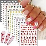 10 Sheets Valentine's Day Nail Stickers 3D Holographic Heart Nail Art Stickers Sexy Lips Nail Decals Self-Adhesive Valentines Stickers Black Pink Silver Heart Nail Supplies for Women Nail Decoration