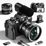 Mo 4K Digital Cameras for Photography, 48 MP Vlogging Camera for YouTube with 180° Flip Screen,16X Digital Zoom,Flash & Autofocus,52mm Wide Angle & Macro Lens,2 Batteries,32GB SD Card(S100,Black)