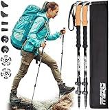 Foxelli Carbon Fiber Trekking Poles – Lightweight Collapsible & Shock-Absorbent Hiking Poles w/Cork Grips, Lever Locks & All Terrain Accessories