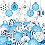 Civaner 48 Pcs Summer Tree Ornaments Coastal Decorative Hanging Ornaments Summer Ocean Ball Ornaments Plastic Hanging Decorations for Party Supplies Door Wreath (1.18 Inches)