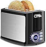 Toaster 2 Slice Wide Slot Toaster Best Rated Prime Displav Smart Toasters with LCD Digital Countdown Timer and Bagel/Defrost/Cancel/Reheat Function