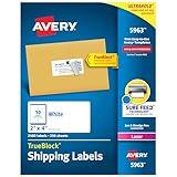 Avery Printable Shipping Labels with Sure Feed, 2" x 4", White, 2,500 Blank Mailing Labels (5963)