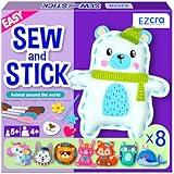 EZCRA 8-in-1 Easy to Do Animal Sewing Projects for Kids - Kids Craft Kits - No Mess Sewing Kit for Kids Age 4,5,6,7,8 - Includes Stickers, Tools with Full Instruction