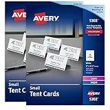 Avery Printable Small Tent Cards, 2" x 3.5", Two-Sided Printing, Matte White, 2 Pack, 320 Cards Total (5812)