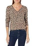 Amazon Essentials Women's Classic-Fit Lightweight Long-Sleeve V-Neck Sweater (Available in Plus Size), Camel Leopard, Large