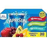 Capri Sun Fruit Punch, Strawberry Kiwi & Mixed Fruit Variety Pack Ready-to-Drink Juice (30 Pouches, 3 Boxes of 10), packaging may vary