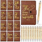 Spakon 12 Sets Christian Gifts Bulk Include Leather Bible Study Notebook Verse Ballpoint Pen Prayer Journal Religious God Scripture Notepad for Men Women Church Gifts Sunday School Gift