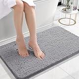 OLANLY Bathroom Rugs 24x16, Extra Soft Absorbent Chenille Bath Rugs, Non-Slip, Dry Quickly, Machine Washable, Bath Mats for Bathroom Floor, Tub and Shower, Grey