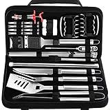 POLIGO 28PC Exclusive BBQ Grill Accessories in Carrying Bag for Birthday Father's Day Grilling Gifts - Premium Grill Utensils Set with Barbecue Claws, Meat Injector, Thermometer for Smoker, Camping