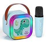 UNIH Mini Karaoke Machine for Kids, Portable Bluetooth Karaoke Speaker with 1 Wireless Mic, Toys for Girls Boy Ages 4, 5, 6, 7, 8, 9, 10, 12 +Year Old Birthday (Blue 1 Mic)