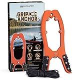 FARWATER Canoe Anchor Grip - Boat, Float Tube & Kayak Fishing Accessories, Kayaking Equipment - Brush Clamp Anchor with Teeth - Gripper with 15ft Paracord - Rubber Grips - Coated Steel - Matte Orange