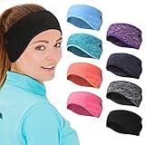 Syhood 8-Piece Fleece Headband Ear Warmers with Buttons - Stretchy Winter Running Sweatbands for Women and Men - Vivid Colors