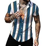 Uni Clau Men's Short Sleeve Dress Shirts Fashion Party Button Down Shirts Casual Business Striped Printed Shirts M