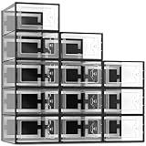 SEE SPRING X-Large Shoe Storage Box Fit Size 11, Clear Plastic Stackable Shoe Organizer for Closet, Space Saving Foldable Shoe Rack Sneaker Container Bin Holder, 12 Pack Black