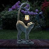 IVCOOLE Resin Cat Statue with Solar Lantern, Eye-catching Garden Sculpture Decor，15.3" Height Outdoor Figurine for Garden Yard Patio Decorations，Birthday Gifts