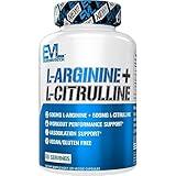 Evlution Nutrition L-Arginine + L-Citrulline - Endurance + Workout Performance Supplement - 500mg Complex - Vasodilation + Nitric Oxide Support - Vegan + Gluten Free Capsules - 60 Servings