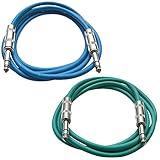 Seismic Audio - SATRX-6-2 Pack of 6' 1/4" TRS Male to 1/4" TRS Male Patch Cables - Balanced - 6 Foot Patch Cord - Blue and Green